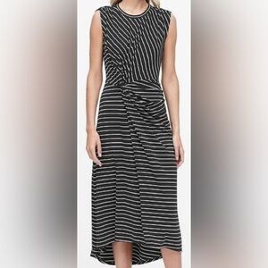 Banana Republic Black and White Stripe Twist Front Midi Dress